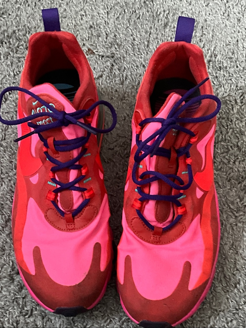 Nike Women’s Pink and Red Sneakers with Purple Laces